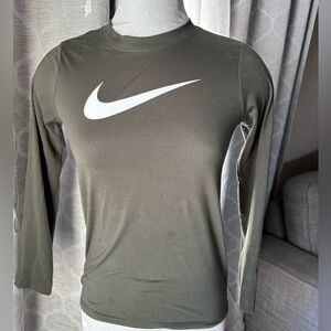 Nike Olive Long Sleeve Shirt with White Swoosh